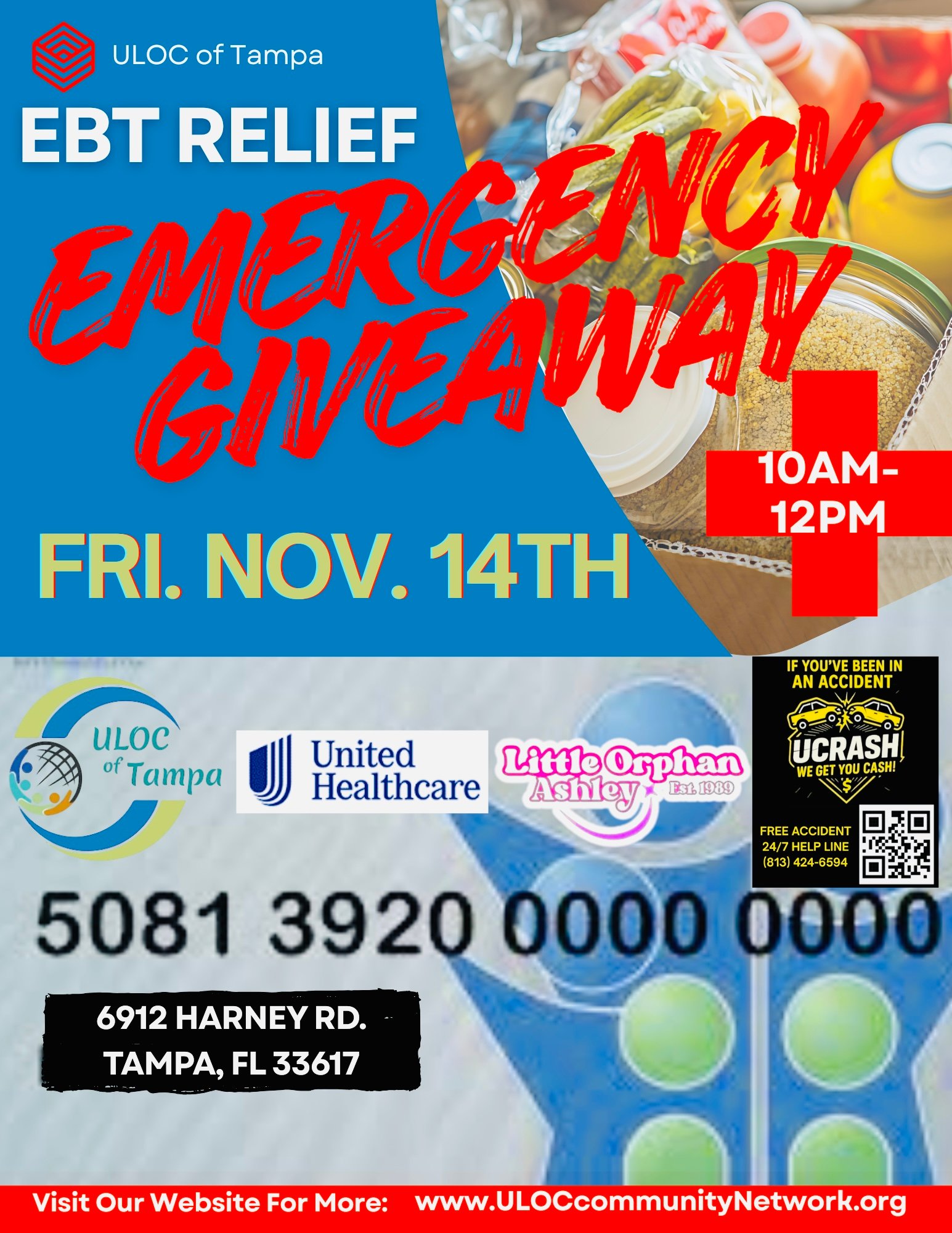 Purple and Orange Modern Food Drive Flyer - 1